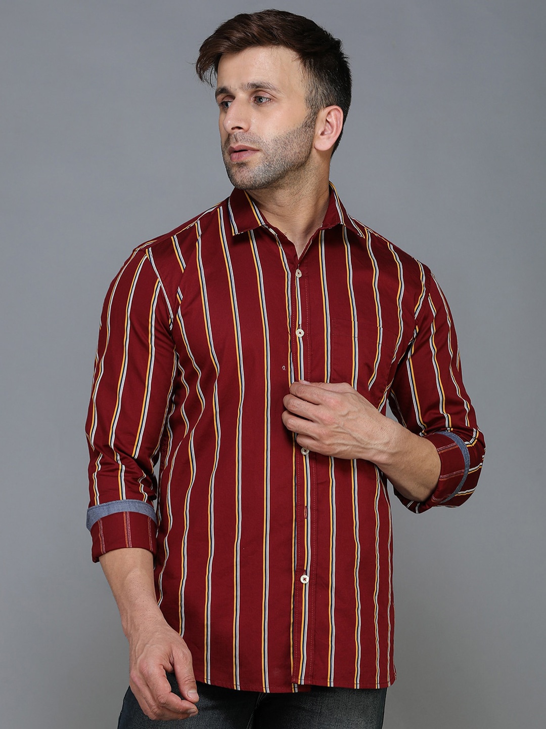 

TQS Striped Cotton Casual Shirt, Maroon