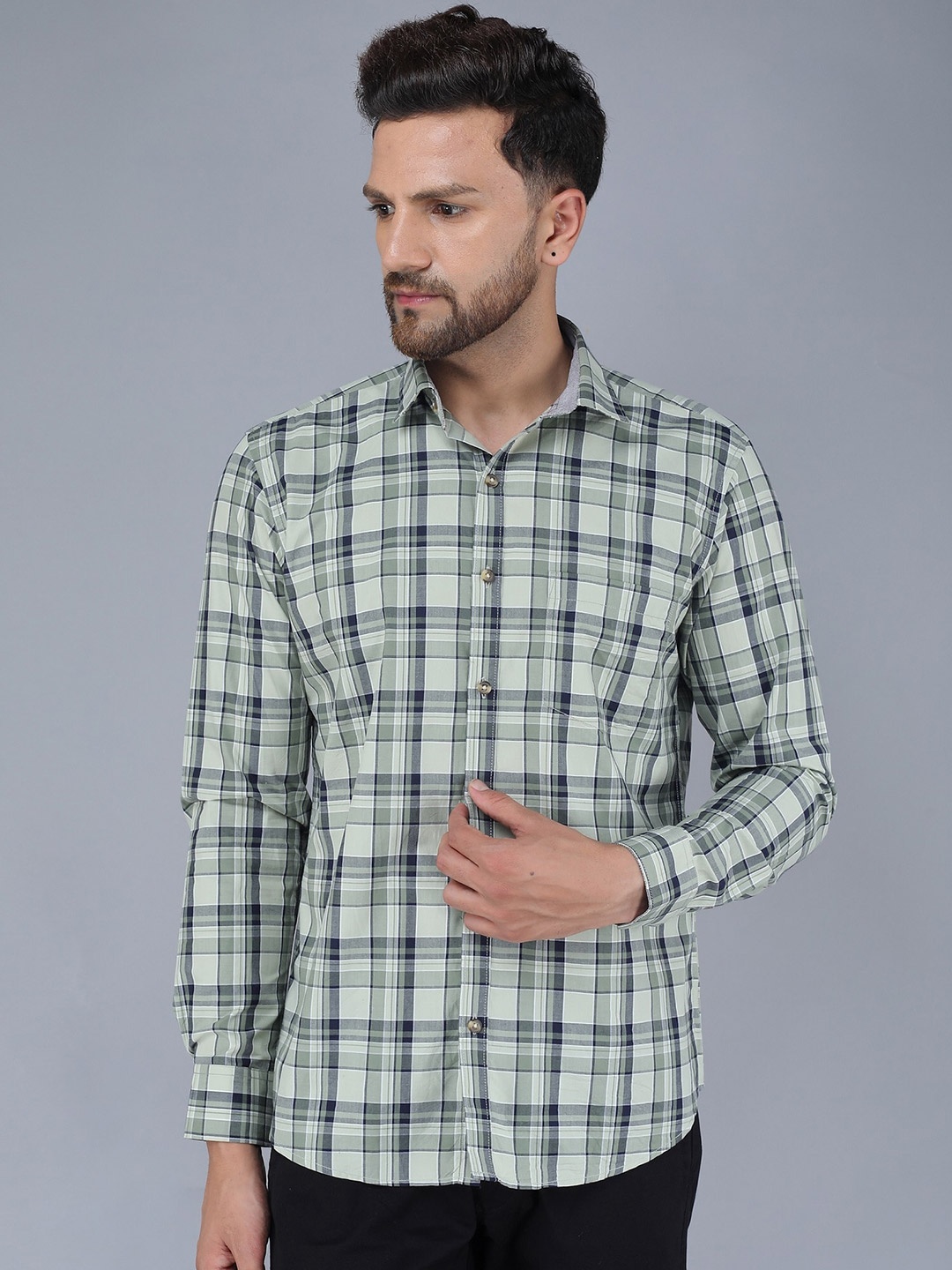 

TQS Tartan Checked Cotton Casual Shirt, Green