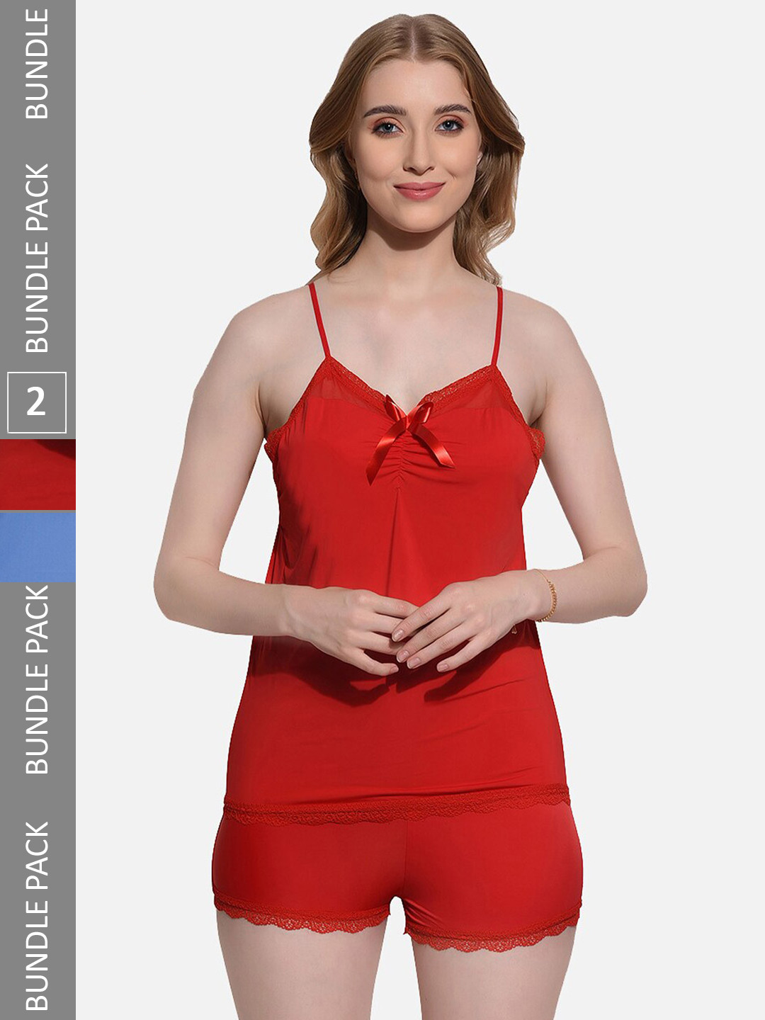 

FIMS Pack Of 2 Lace Detail Baby Dolls With Briefs, Red