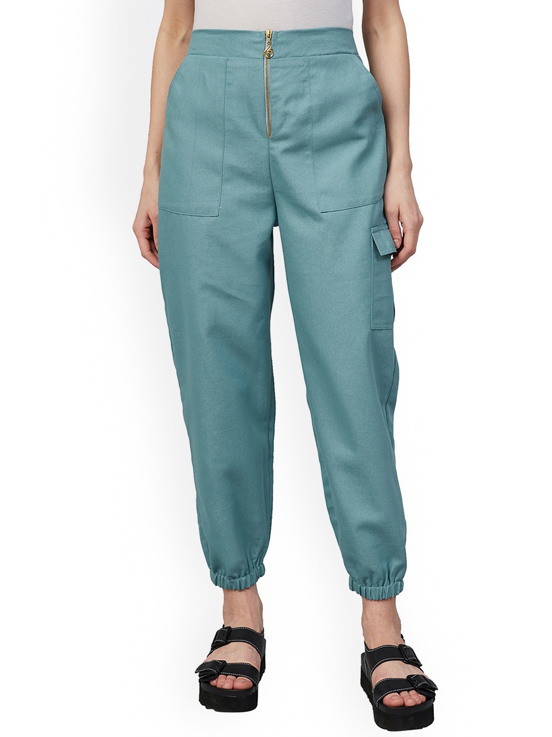 

Chemistry Women Cotton High-Rise Joggers, Sea green