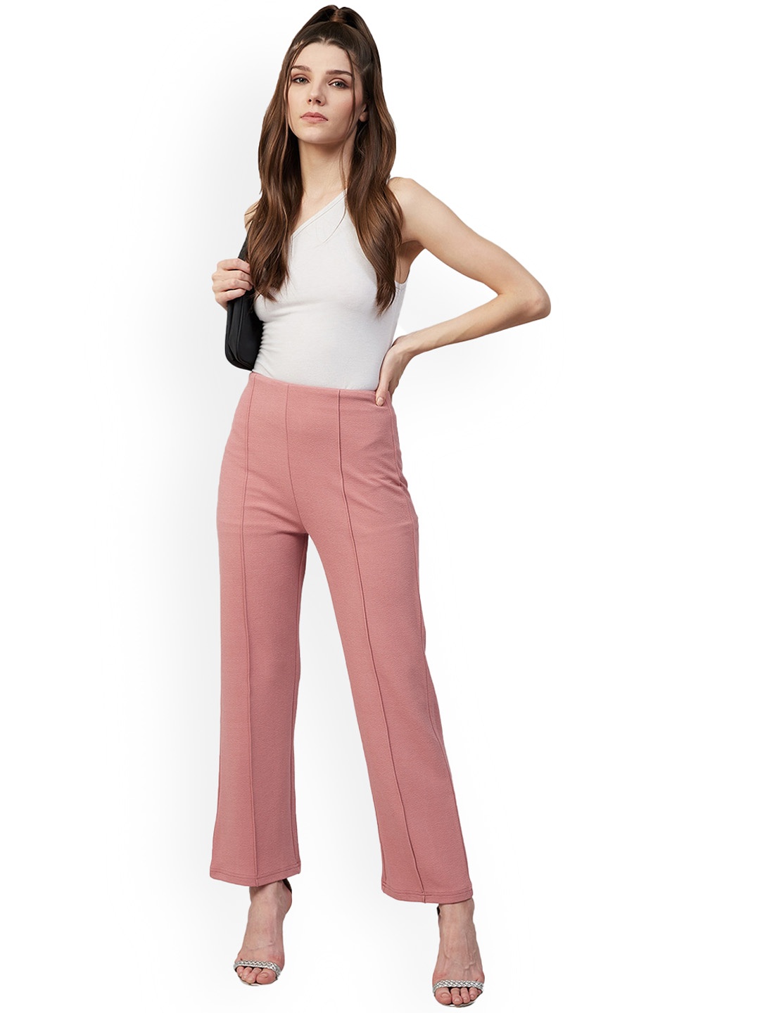 

Chemistry Women Flared Cotton High-Rise Parallel Trousers, Pink