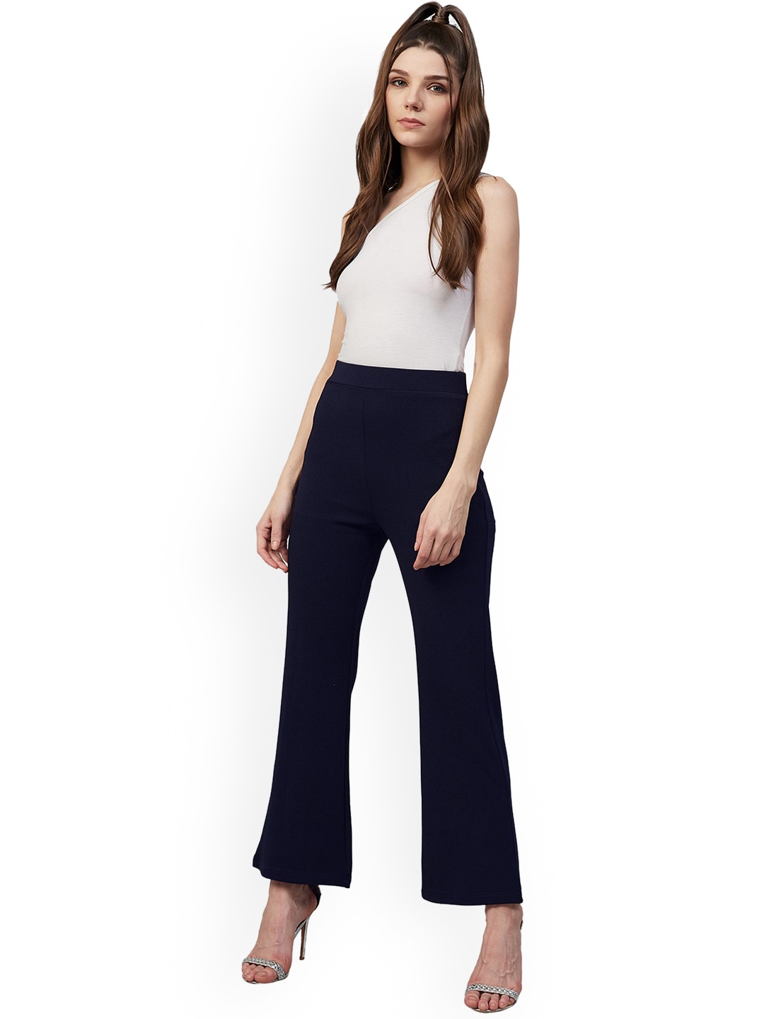 

Chemistry Women Flared Cotton High-Rise Bootcut Trousers, Blue