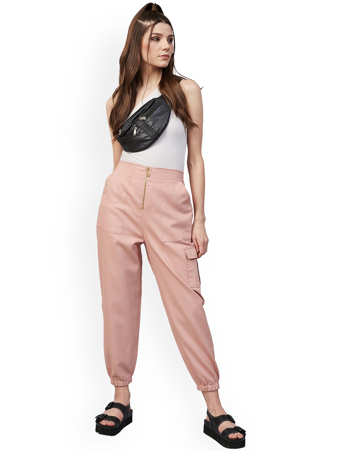 

Chemistry Women Pure Cotton High-Rise Joggers, Pink