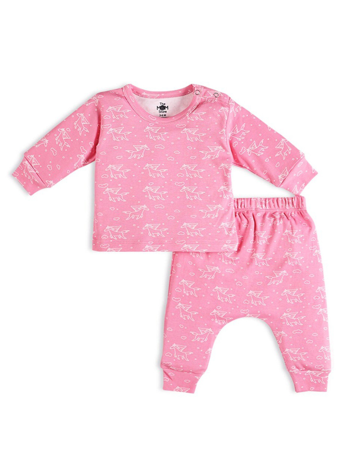 

The Mom Store Infants Printed Pure Cotton T-shirt With Pyjamas, Pink