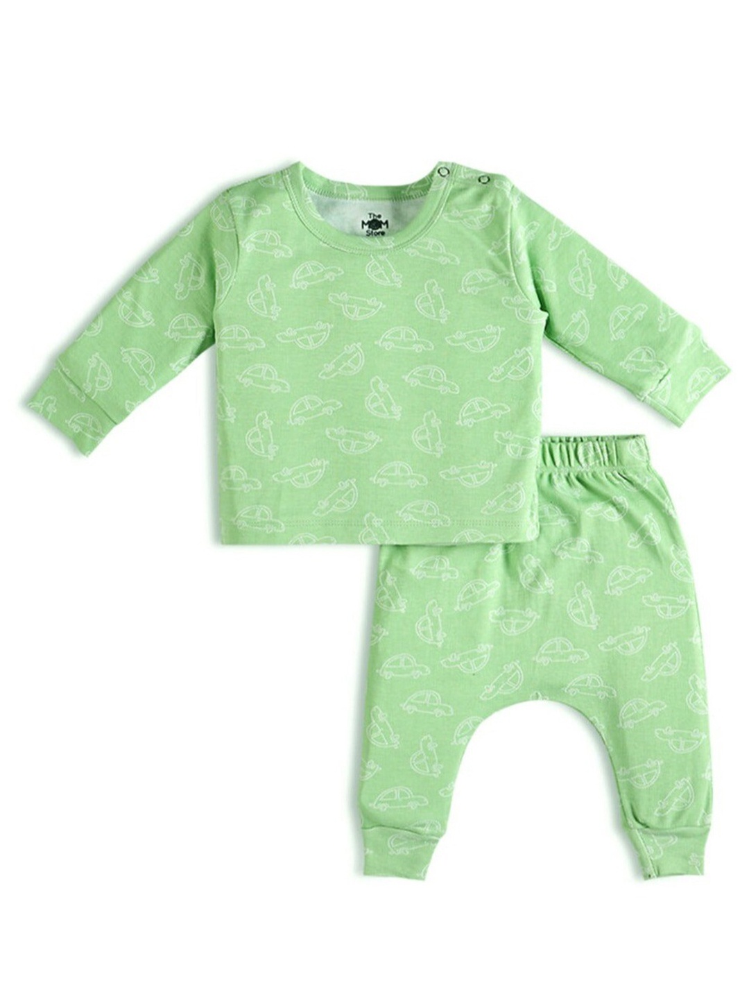 

The Mom Store Infants Conversational Printed Pure Cotton T-shirt & Trousers, Green