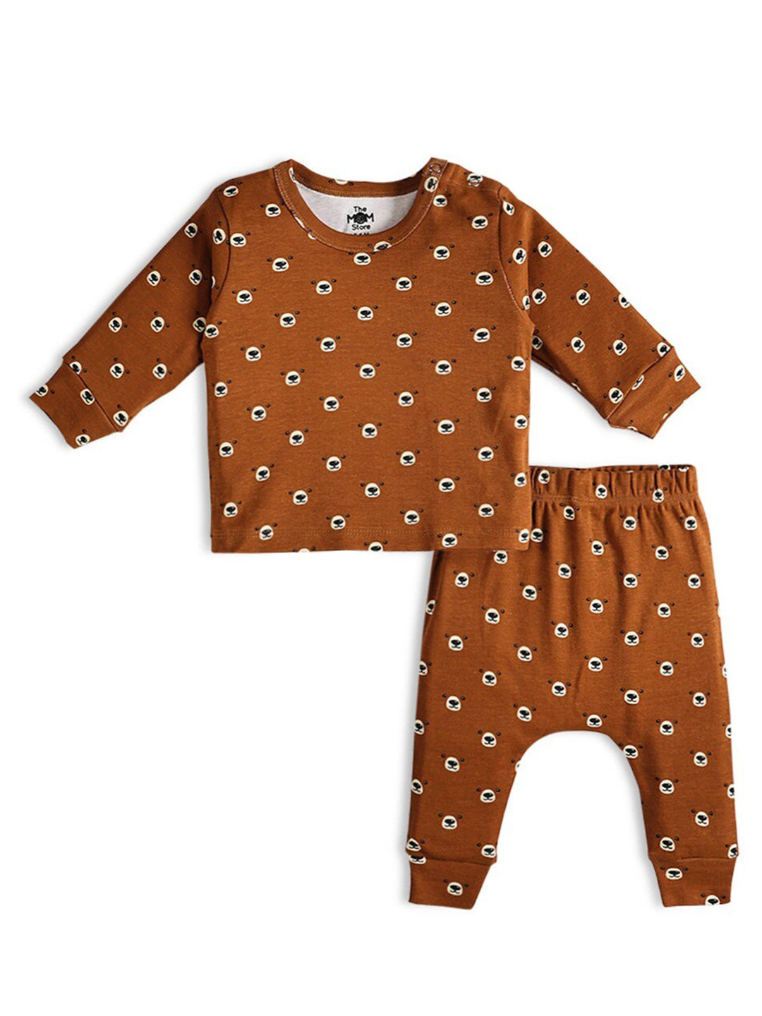 

The Mom Store Infants Conversational Printed Pure Cotton T-shirt & Trousers, Brown