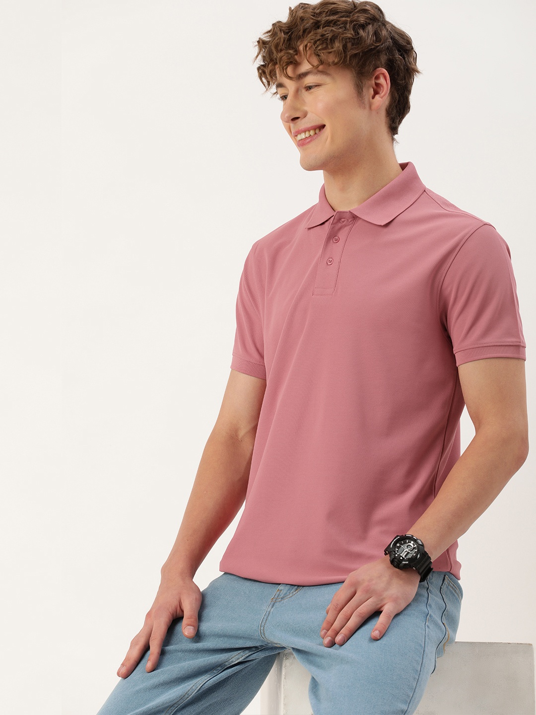

Mast & Harbour Men Polo Collar Antimicrobial T-shirt, Pink