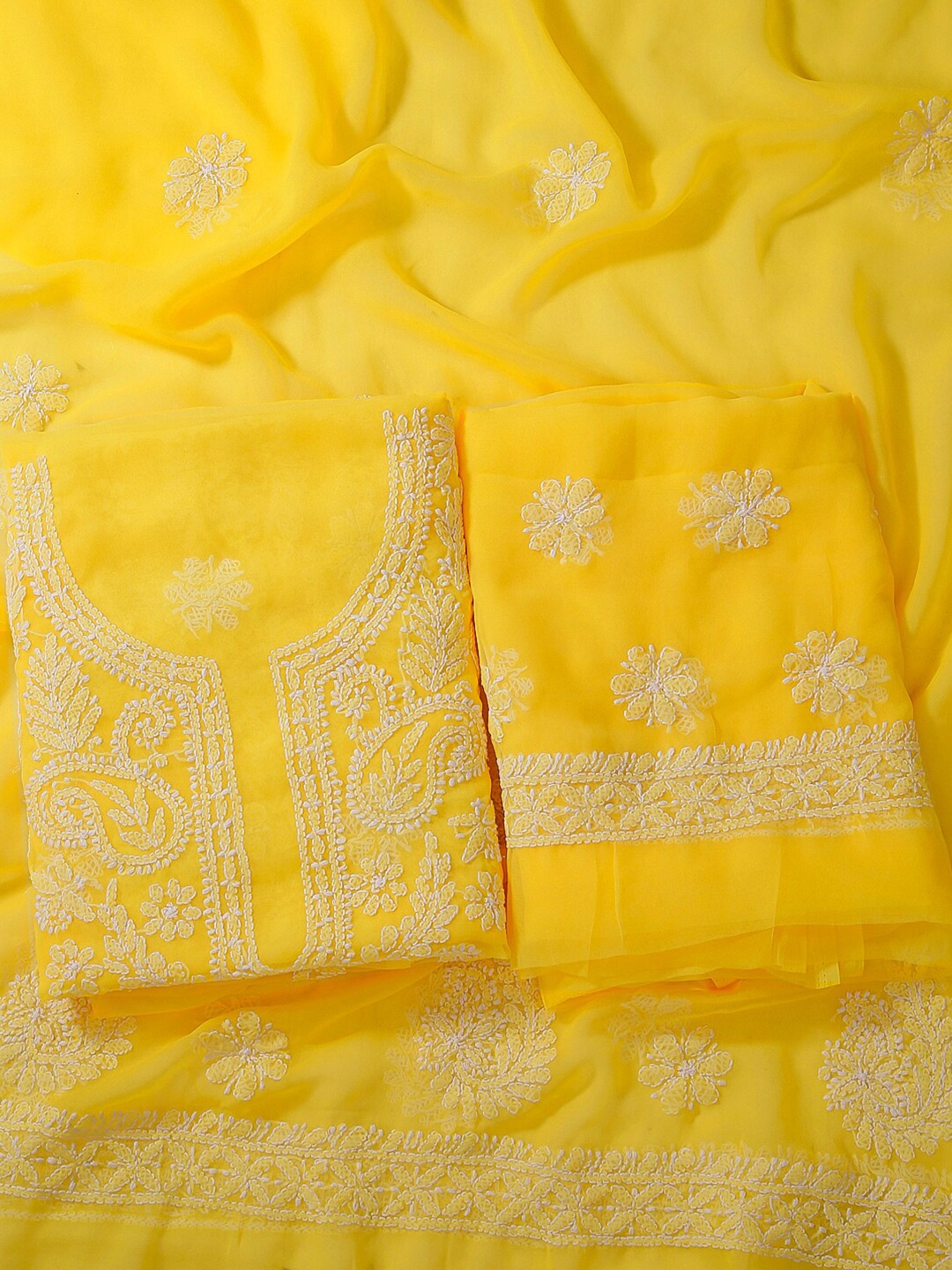 

ADA Ethnic Motifs Embroidered Chikankari Unstitched Dress Material, Yellow