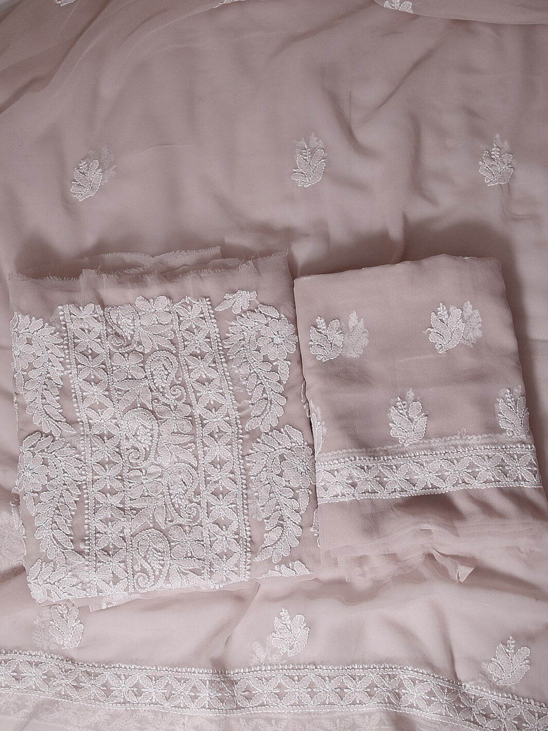 

ADA Chikankari Embroidered Unstitched Dress Material, Cream