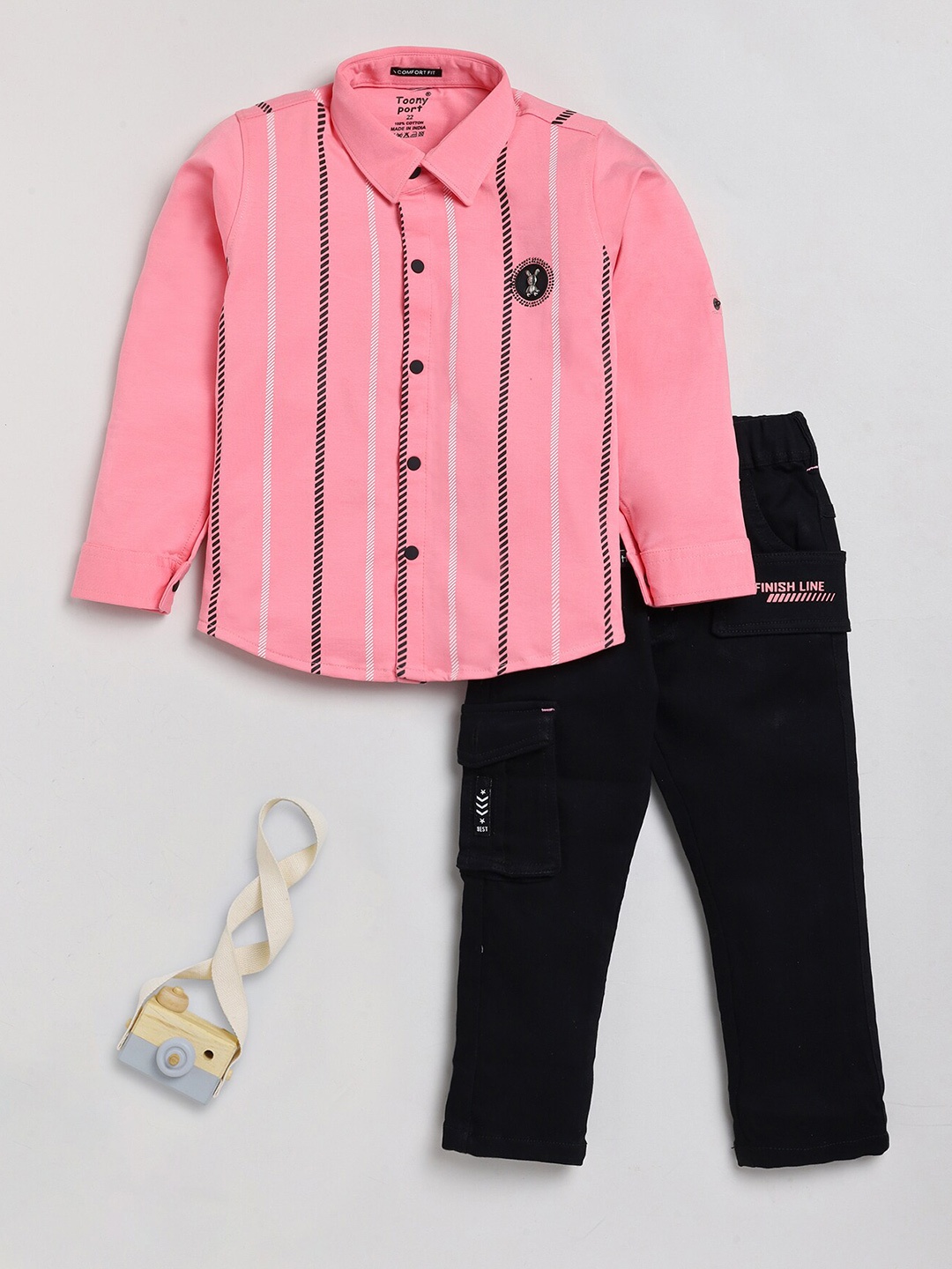 

Toonyport Boys Striped Shirt with Trousers, Pink