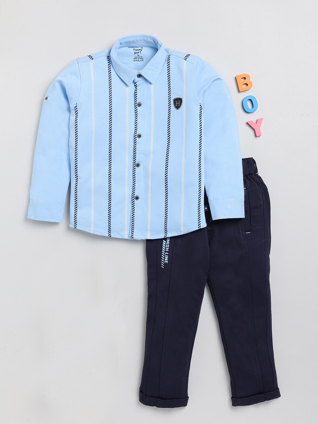 

Toonyport Boys Striped Shirt with Trousers, Blue