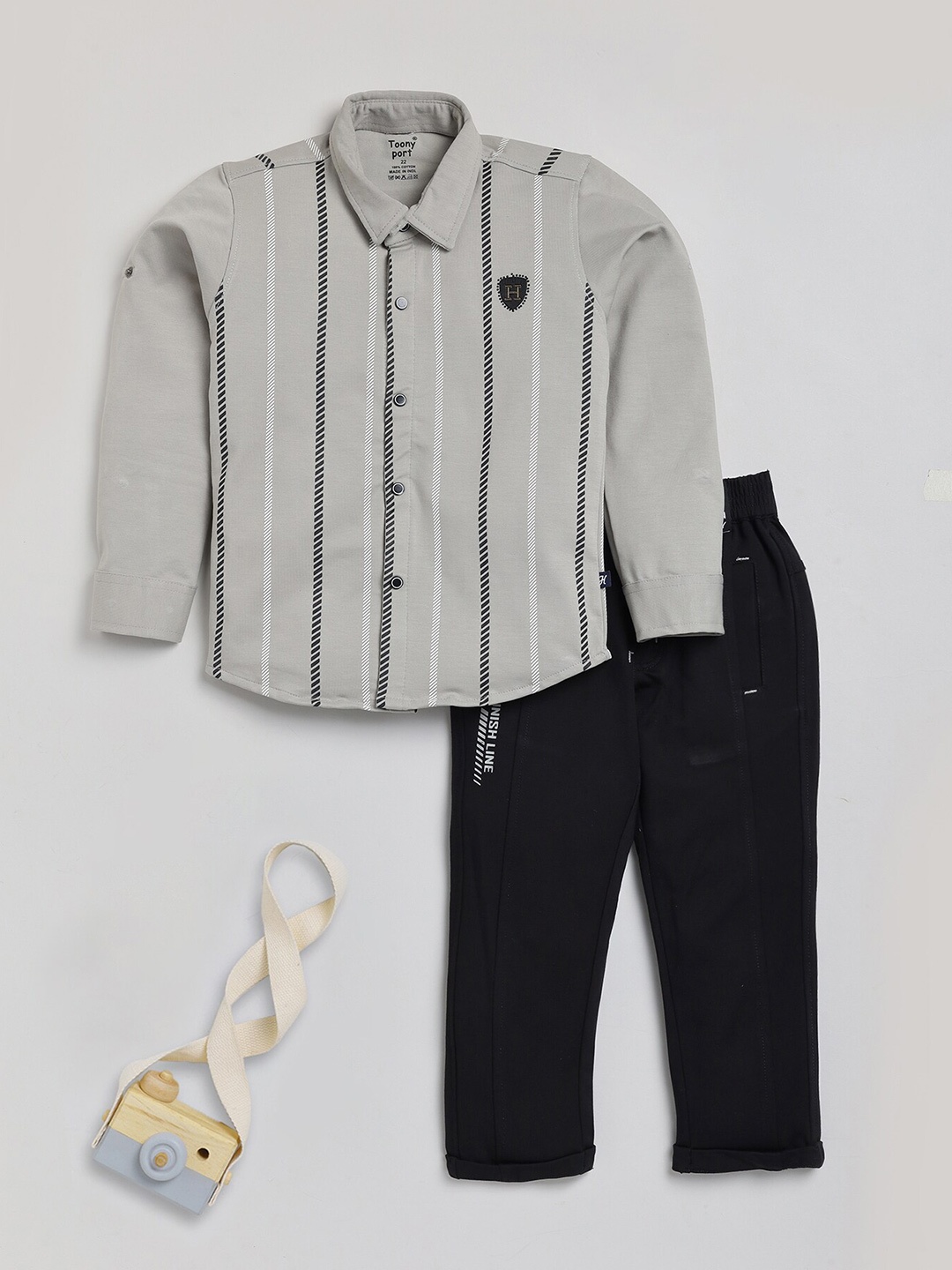 

Toonyport Boys Striped Shirt with Trousers, Grey