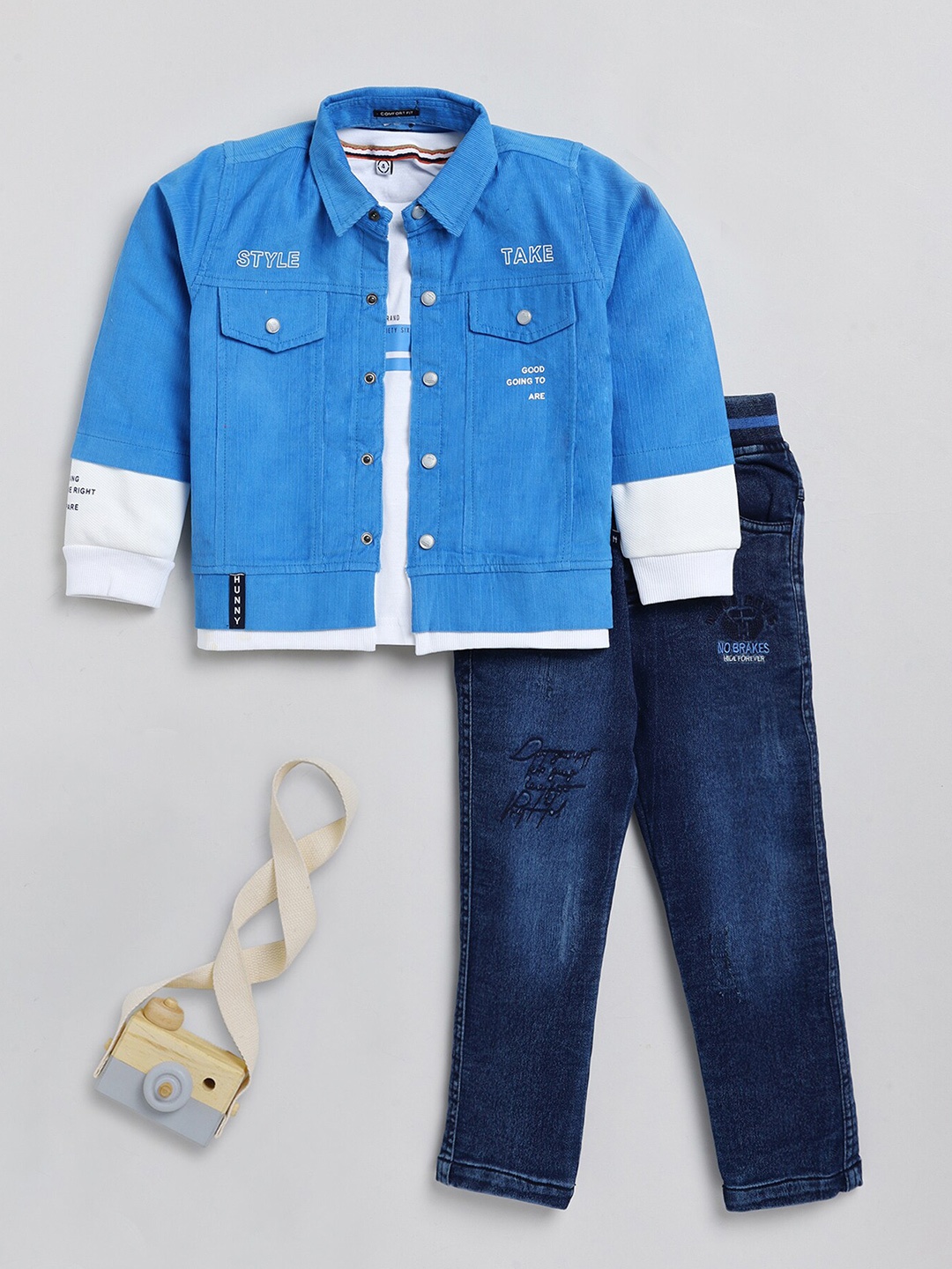 

Toonyport Printed T-shirt & Shirt with Trousers, Blue