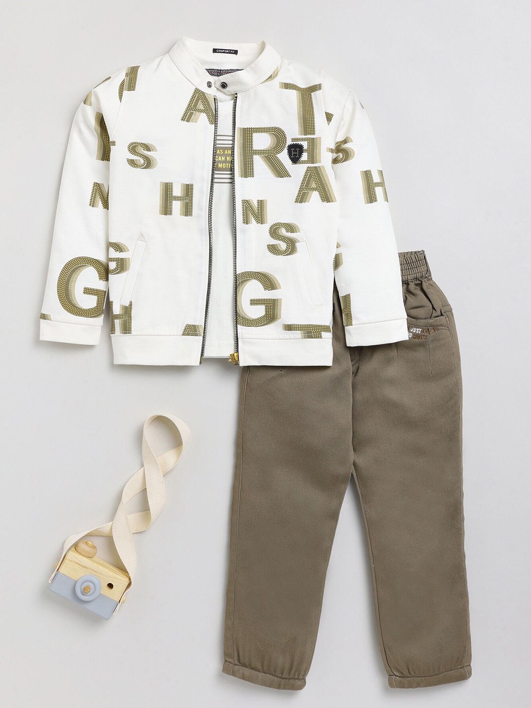 

Toonyport Boys Printed T-shirt and Shirt with Trousers, White