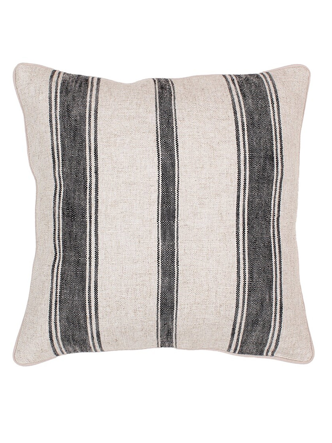 

House This Black & Beige Striped Square Cotton Cushion Cover