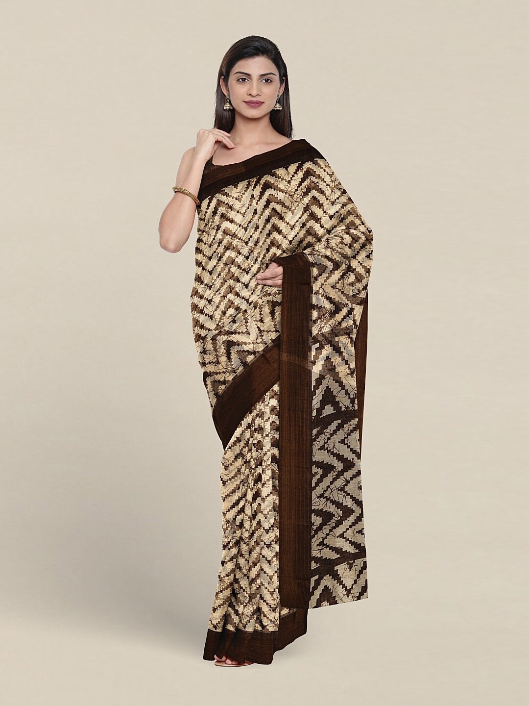 

Pothys Batik Printed Saree, Brown