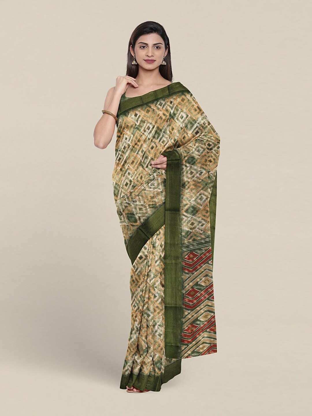 

Pothys Geometric Printed Saree, Green