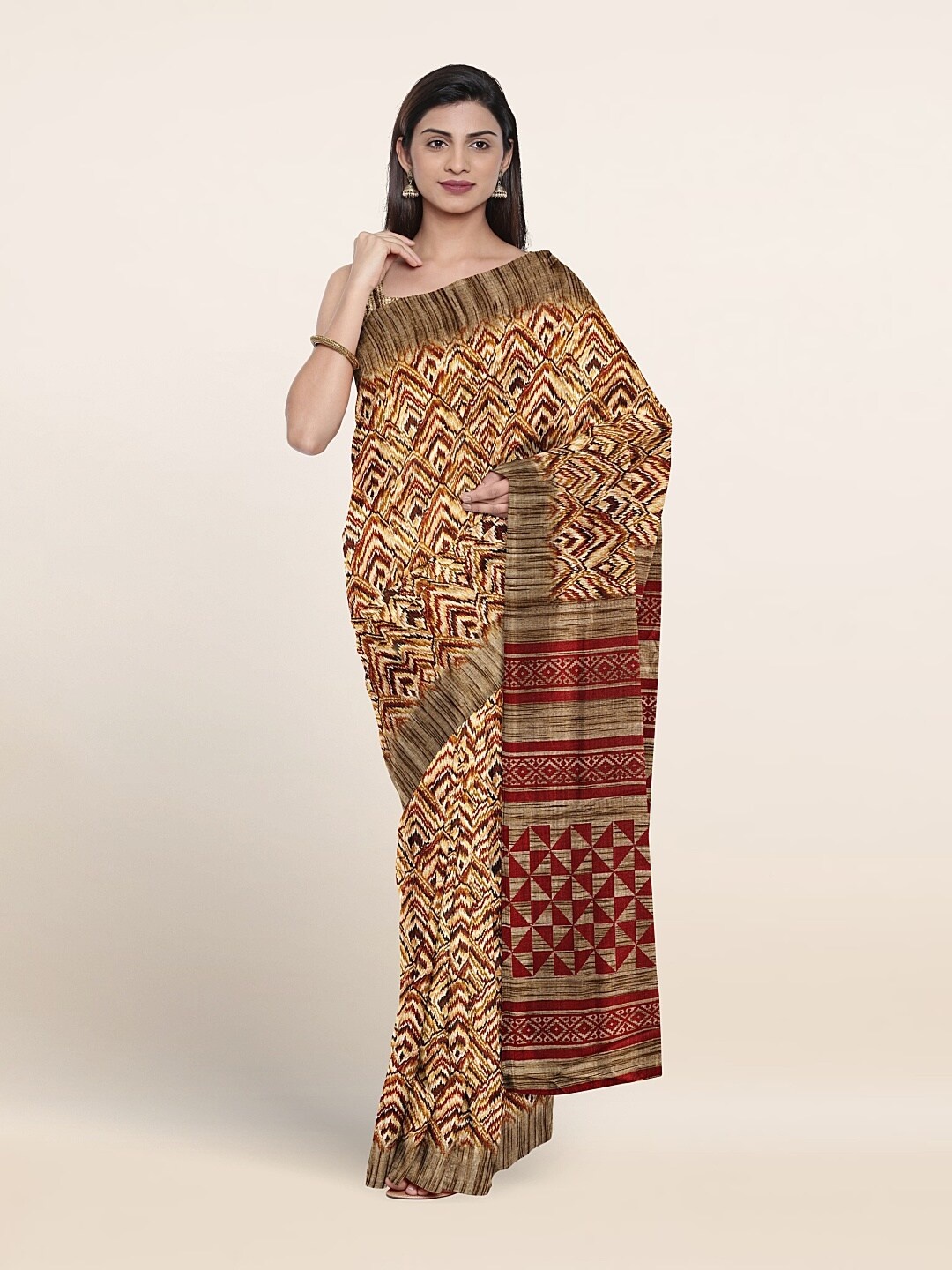 

Pothys Geometric Printed Saree, Beige