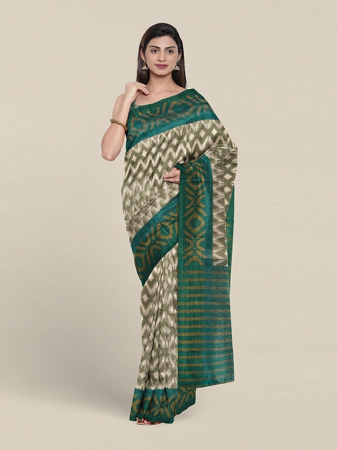 

Pothys Geometric Printed Saree, Green