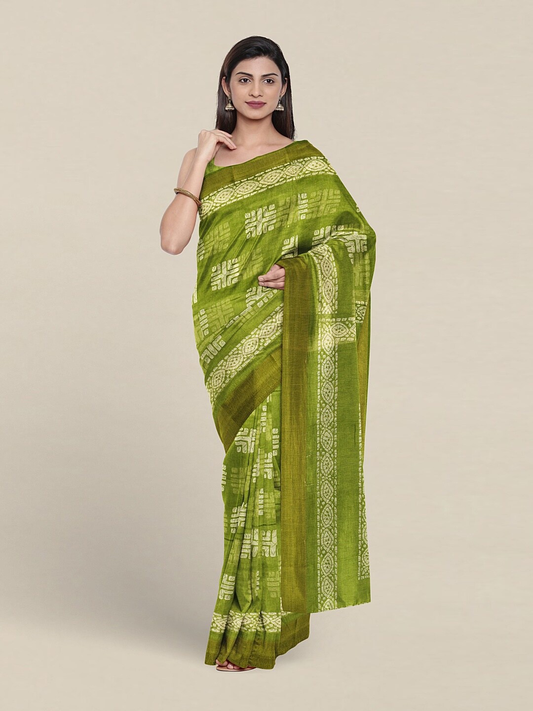 

Pothys Geometric Printed Saree, Green