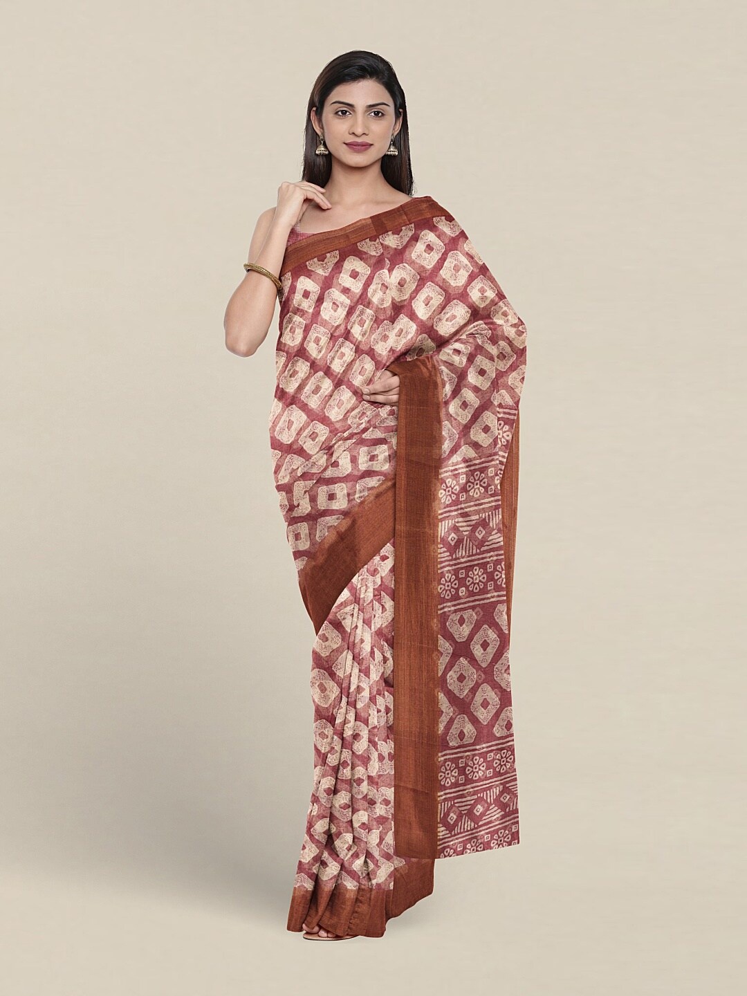 

Pothys Geometric Printed Saree, Brown