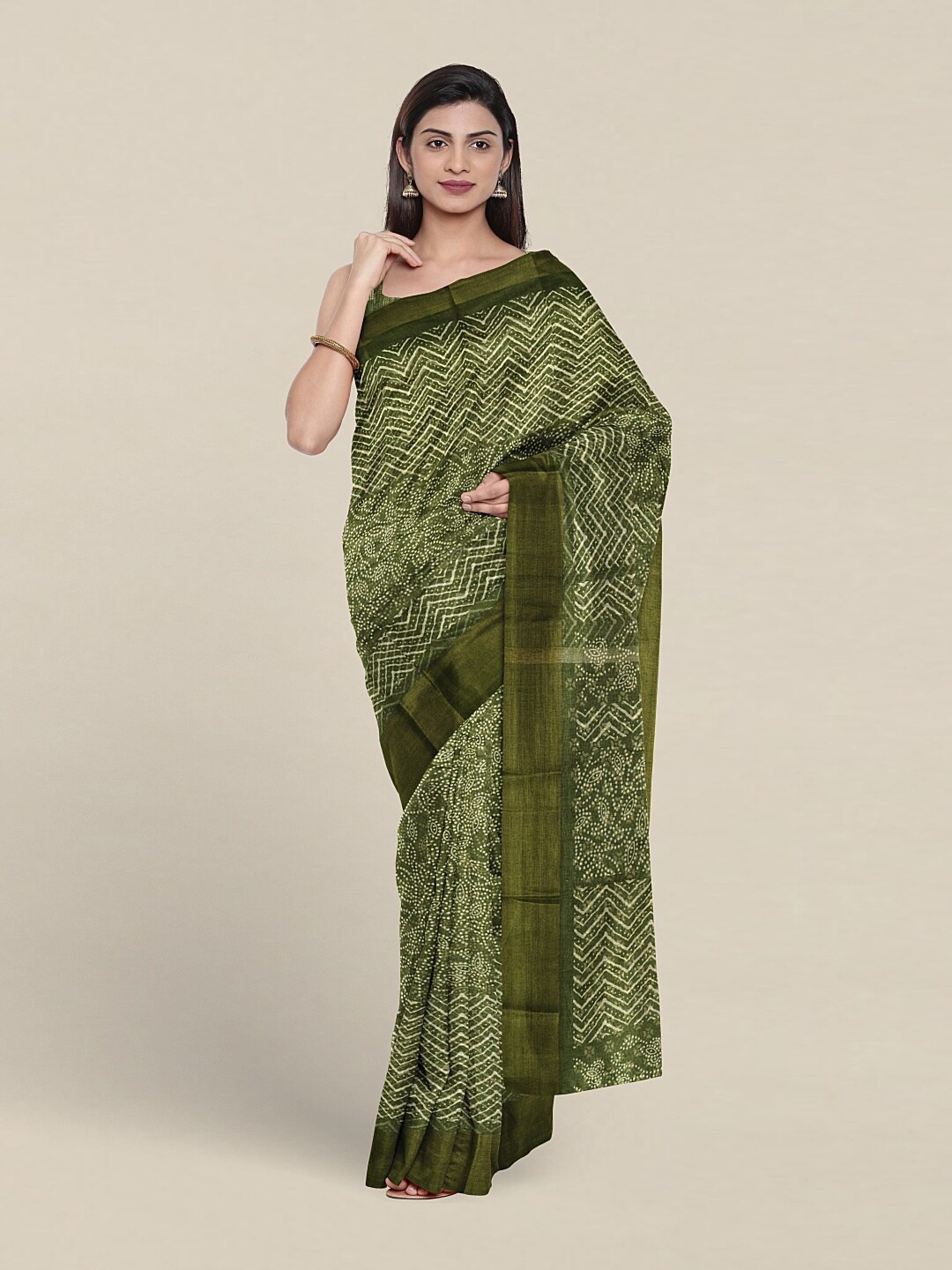 

Pothys Geometric Printed Saree, Green