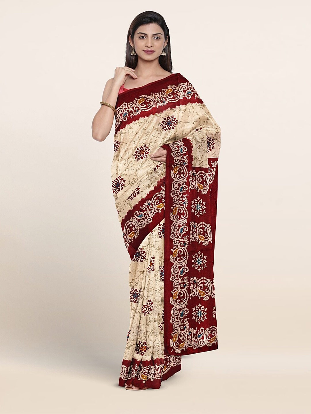 

Pothys Ethnic Motifs Printed Saree, Cream