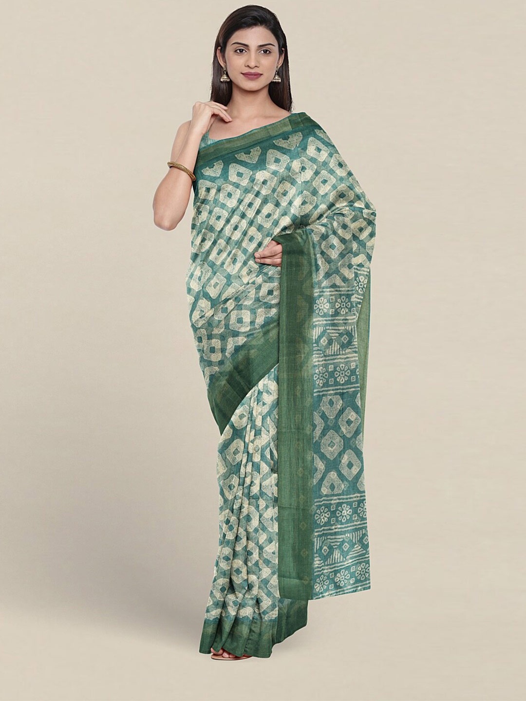 

Pothys Geometric Printed Saree, Green