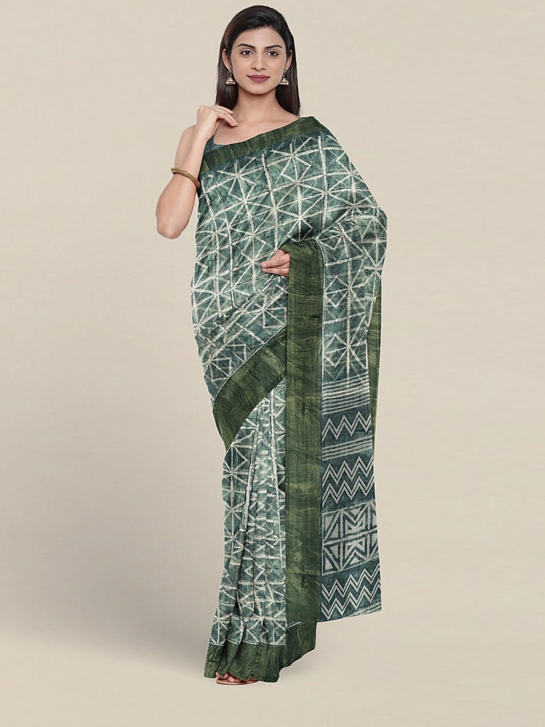 

Pothys Geometric Printed Saree, Green