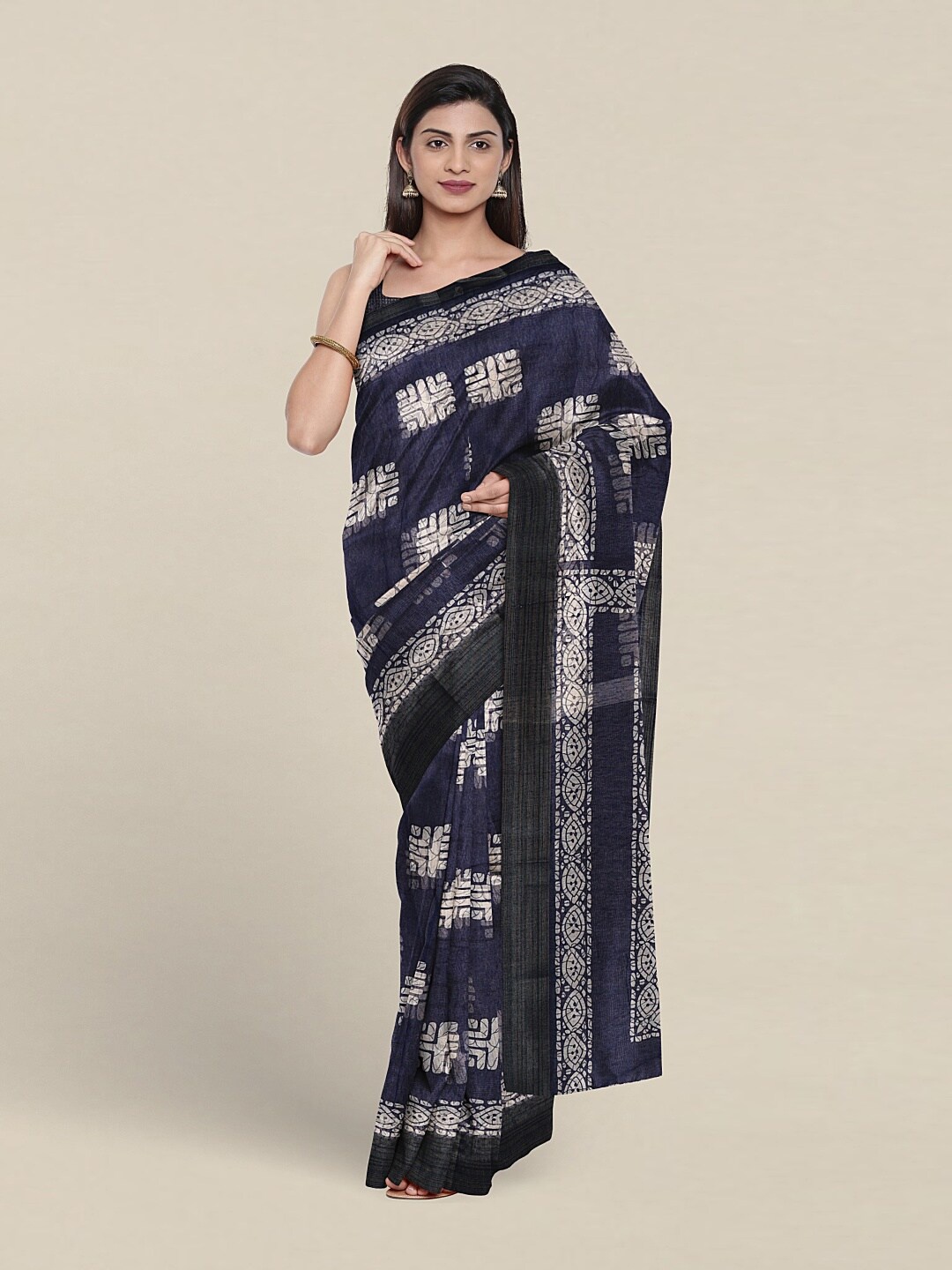 

Pothys Batik Printed Saree, Navy blue