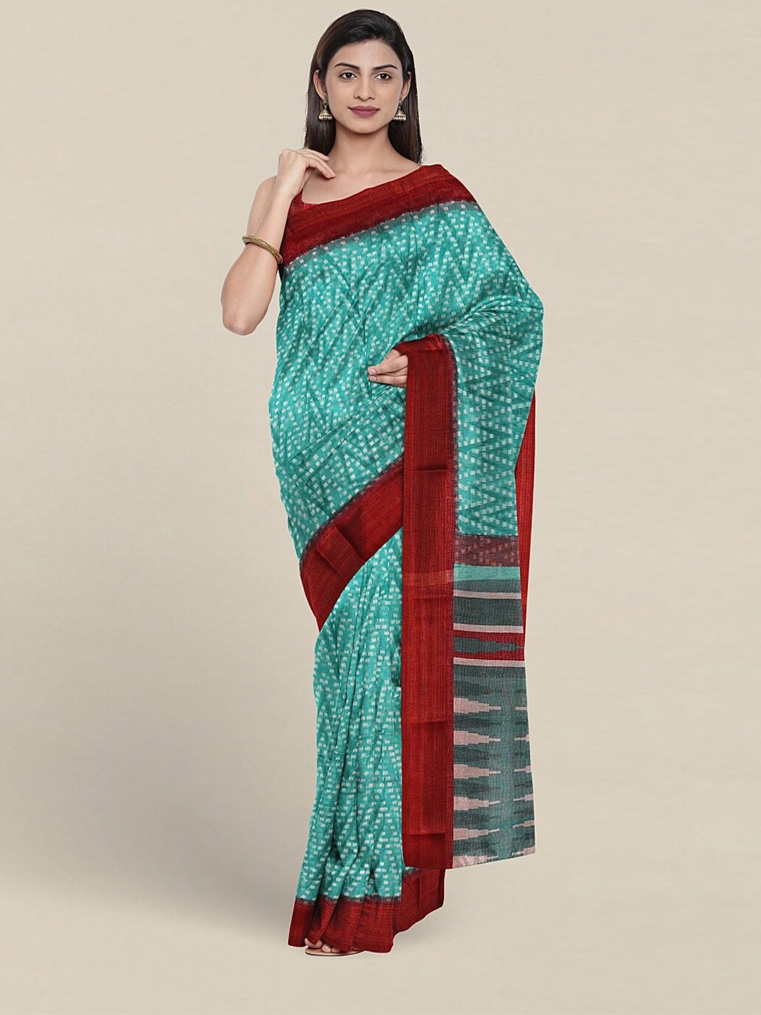 

Pothys Geometric Printed Saree, Green