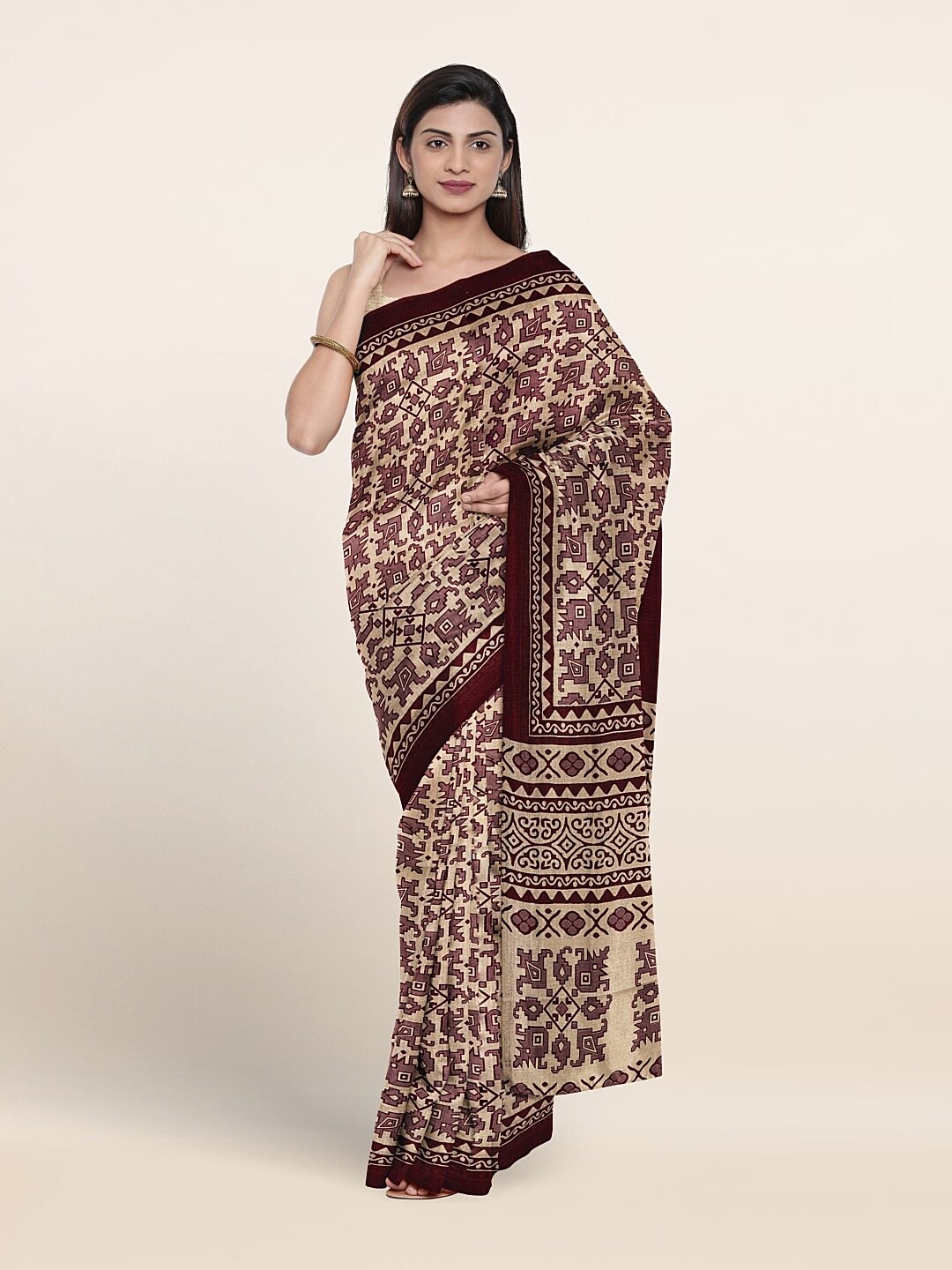 

Pothys Ethnic Motifs Printed Saree, Cream