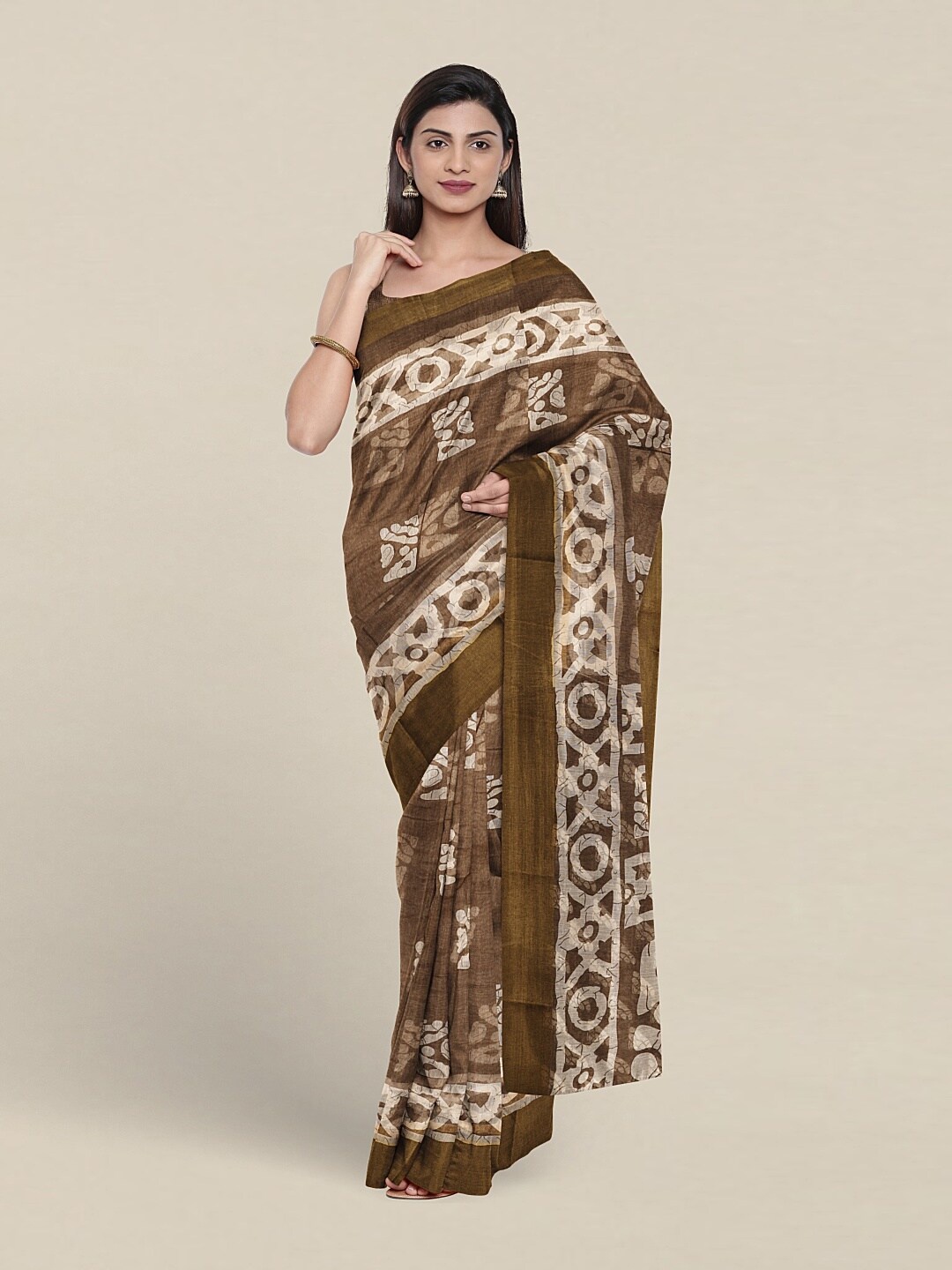 

Pothys Batik Printed Saree, Brown