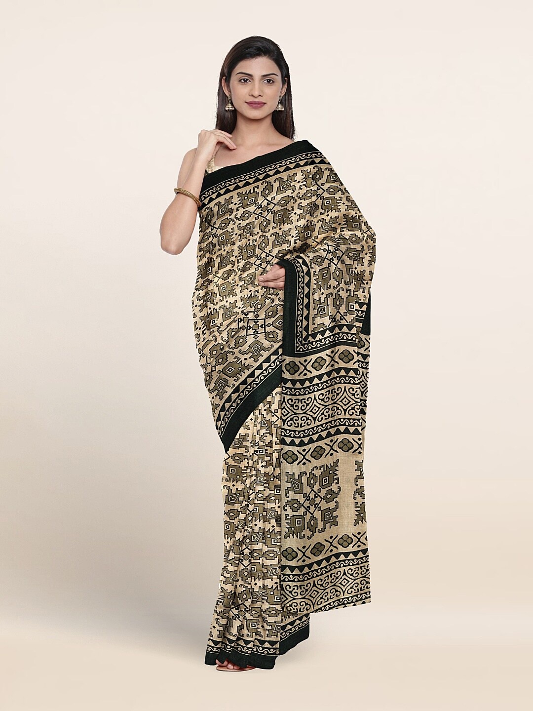 

Pothys Ethnic Motifs Ethnic Printed Saree, Cream