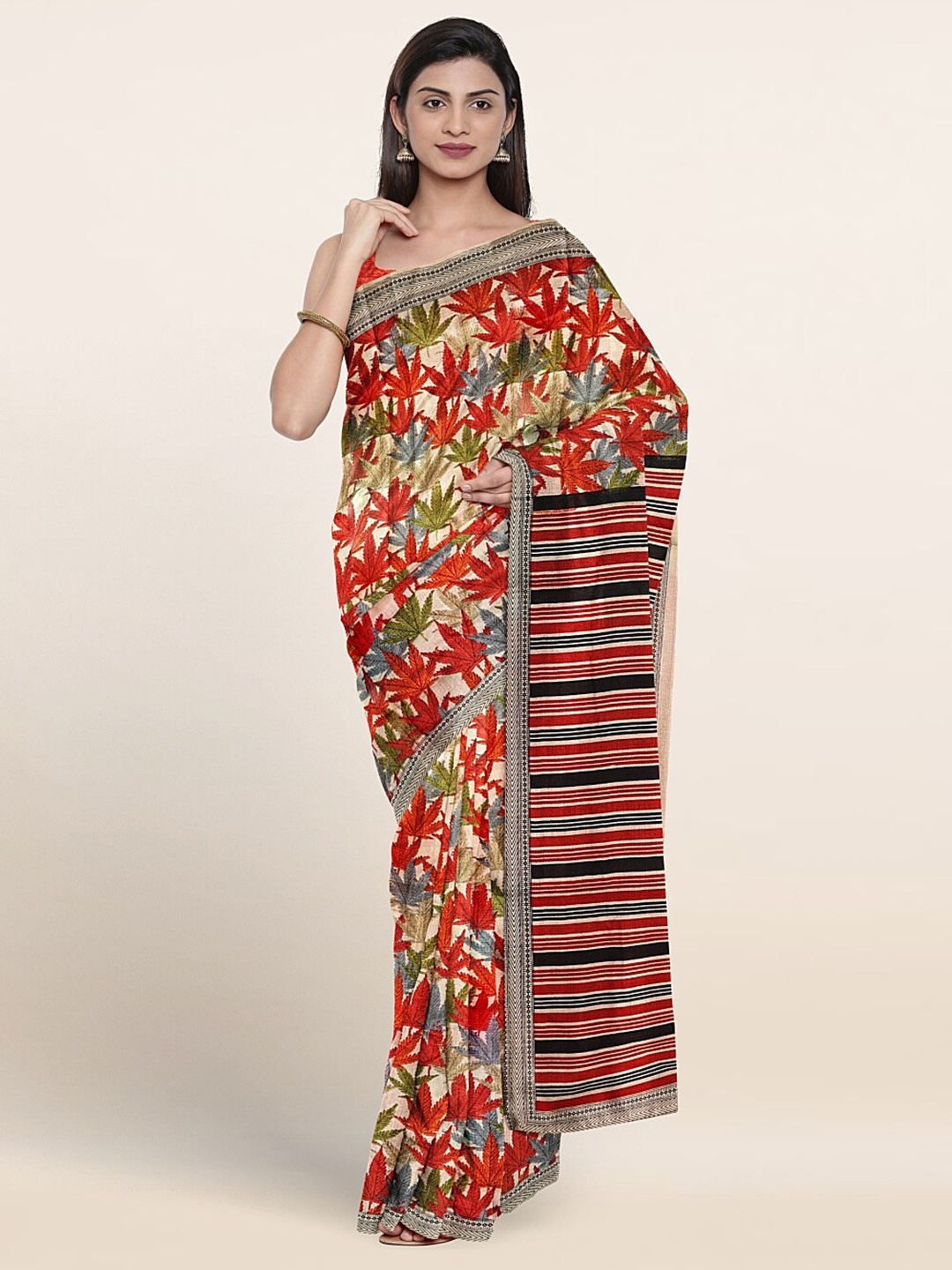 

Pothys Red & Cream-Coloured Floral Saree