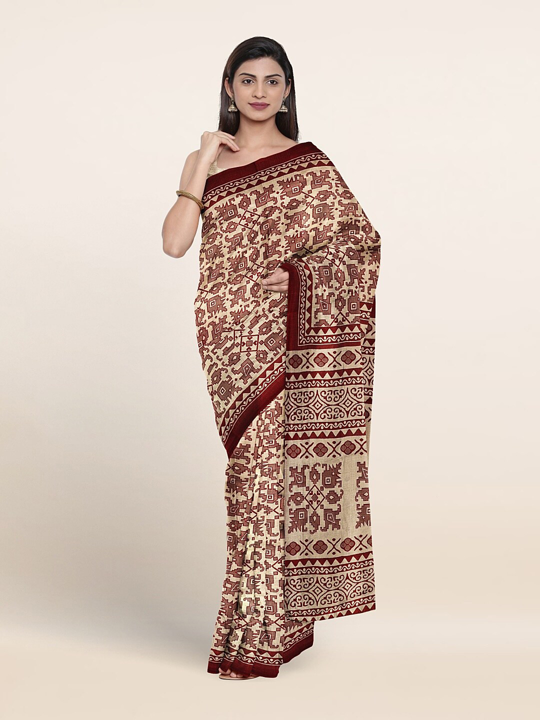 

Pothys Ethnic Motifs Printed Saree, Cream