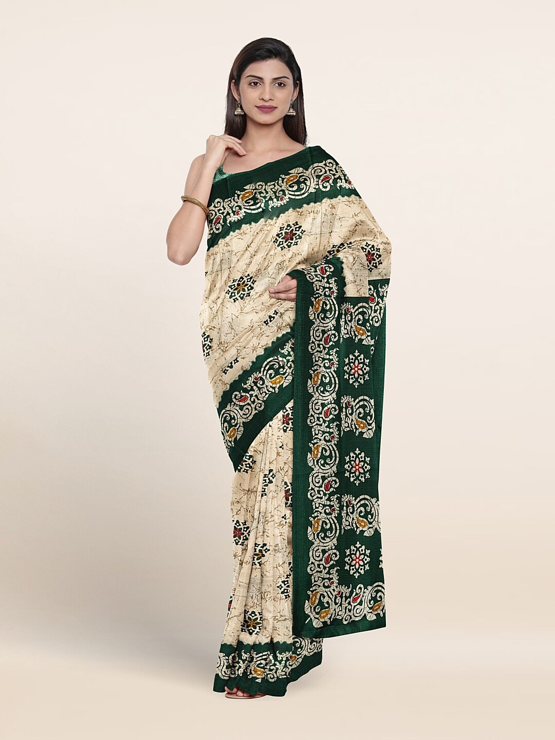 

Pothys Ethnic Motifs Printed Saree, Cream