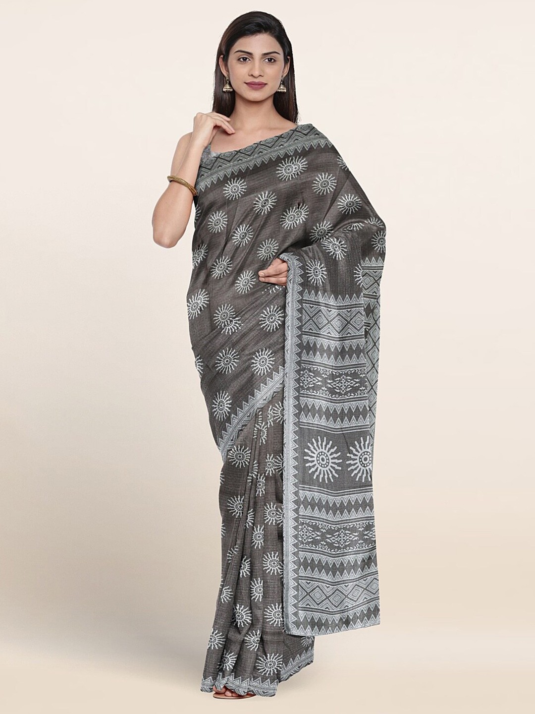 

Pothys Ethnic Motifs Printed Saree, Grey