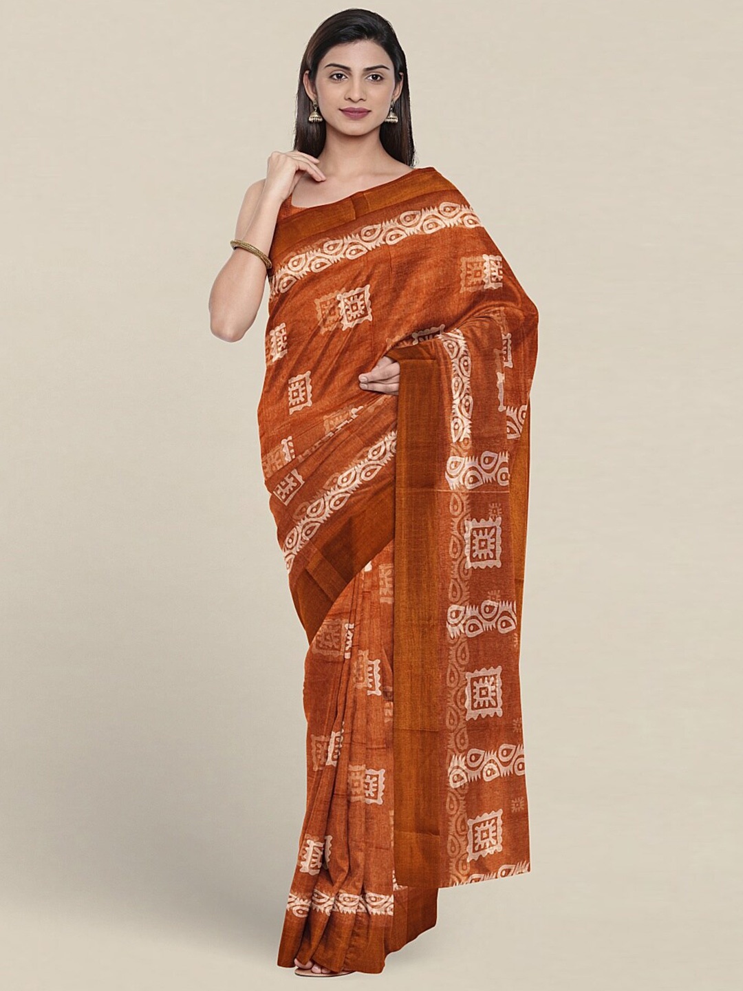 

Pothys Ethnic Motifs Printed Saree, Rust