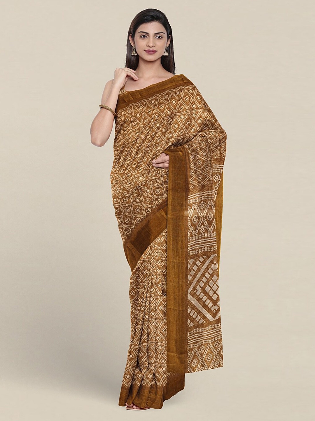 

Pothys Bandhani Printed Saree, Brown