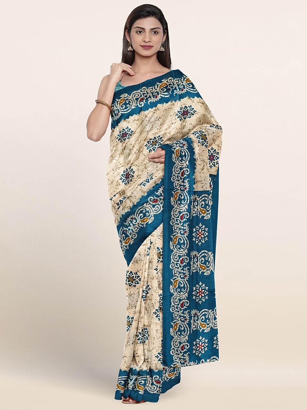 

Pothys Ethnic Motifs Printed Saree, Cream