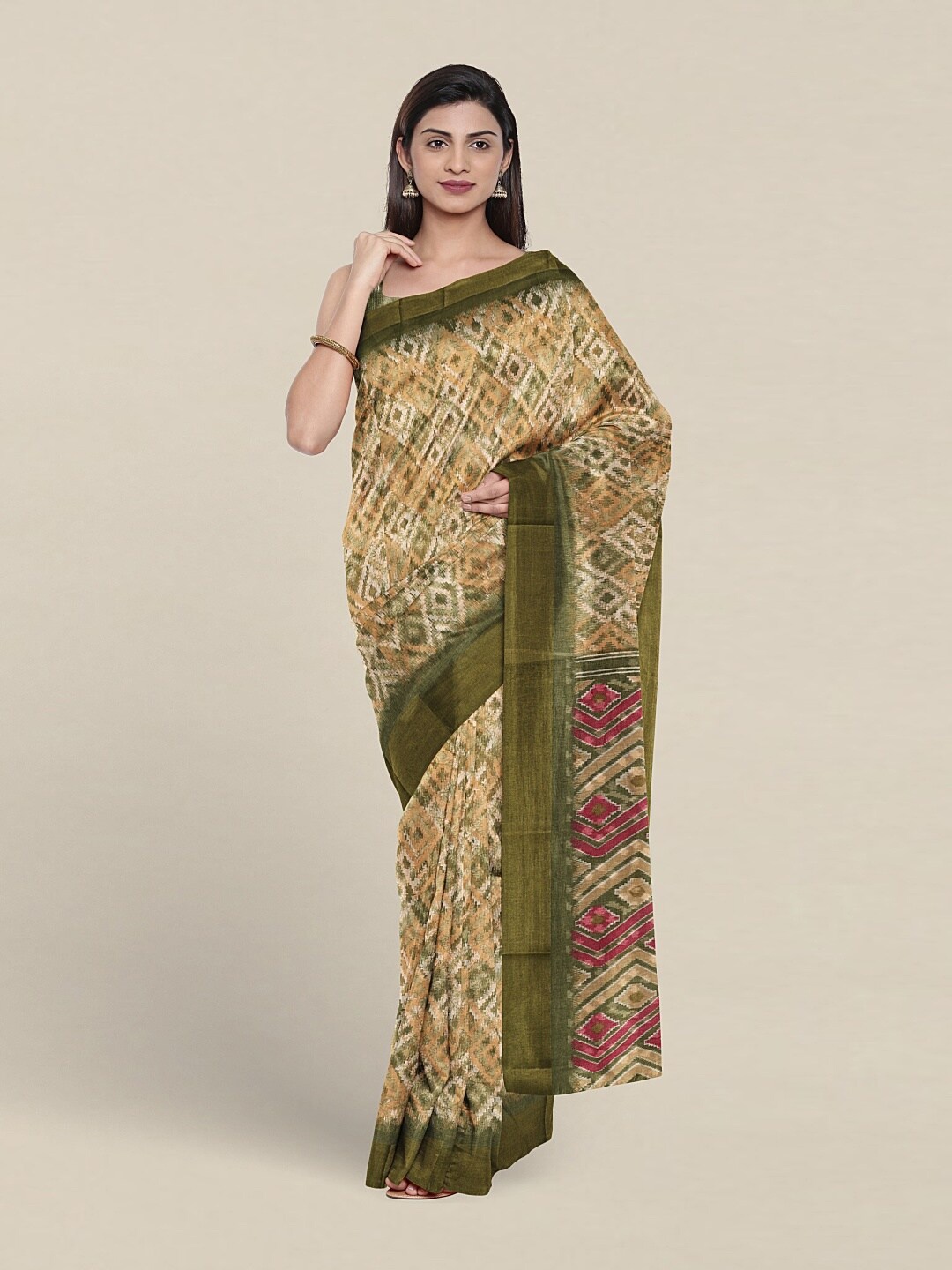 

Pothys Geometric Printed Saree, Green