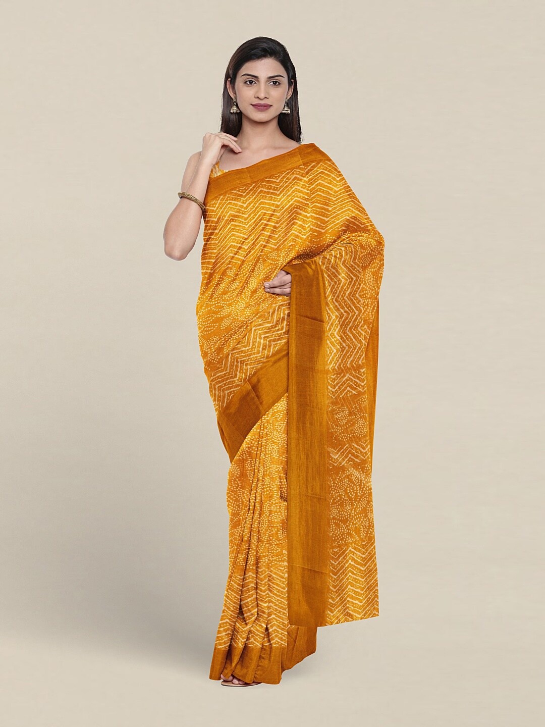 

Pothys Geometric Printed Saree, Mustard