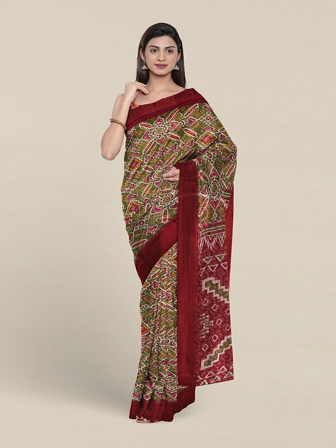 

Pothys Geometric Printed Saree, Green