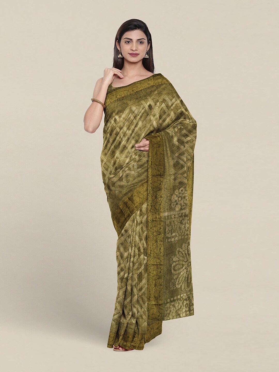 

Pothys Geometric Printed Saree, Green