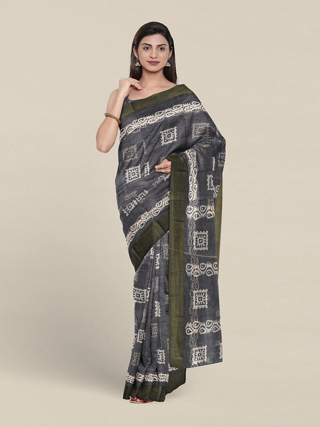 

Pothys Geometric Printed Saree, Grey