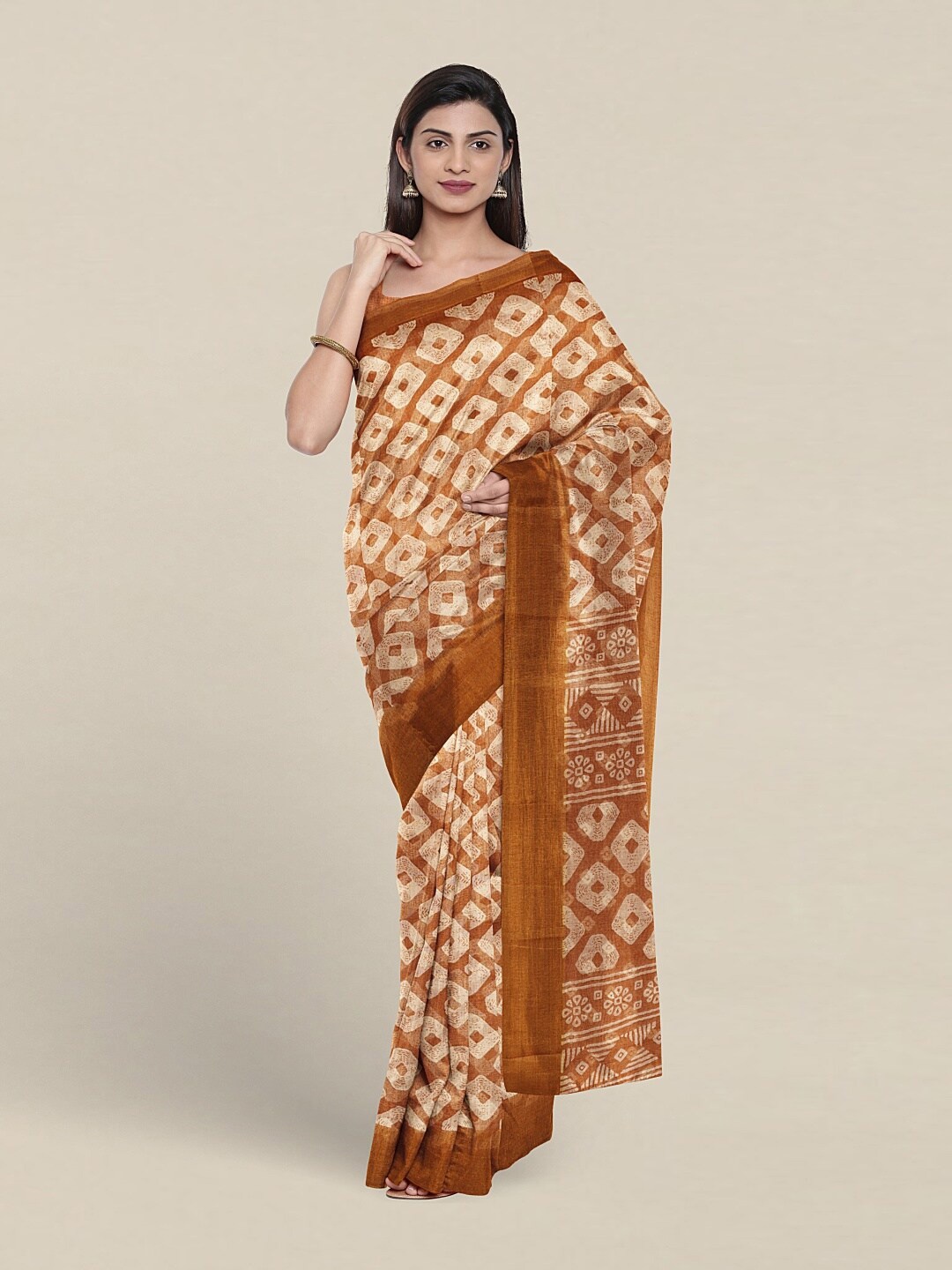 

Pothys Geometric Printed Saree, Rust