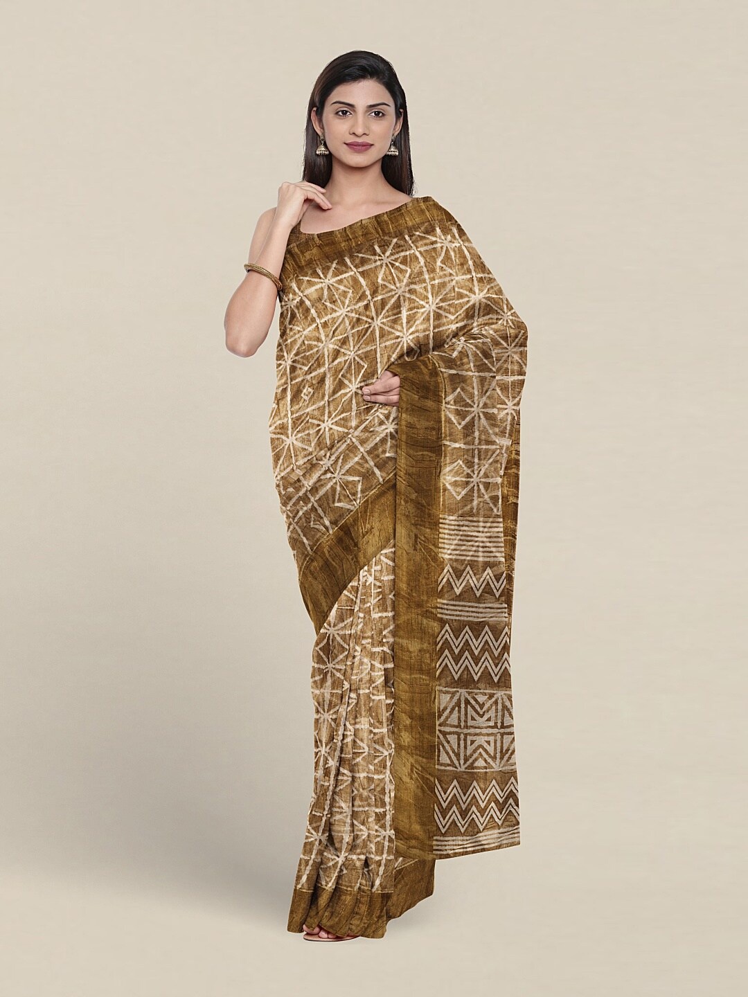 

Pothys Geometric Printed Saree, Brown