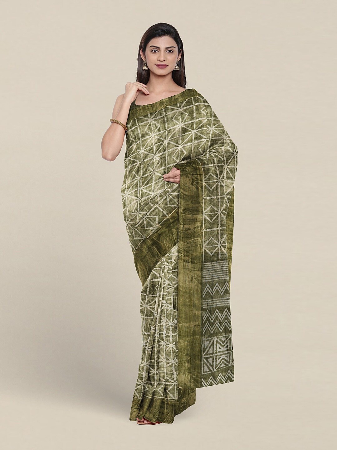 

Pothys Geometric Printed Saree, Green