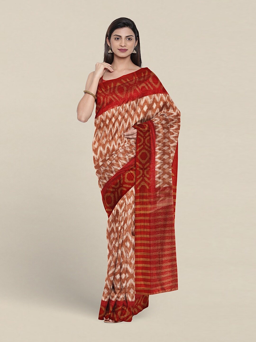 

Pothys Geometric printed Saree, Rust